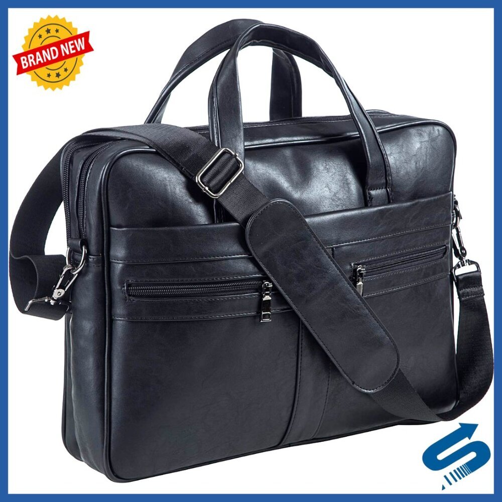 Leather Messenger Bag Laptop Briefcase 17.3 Inch Business Satchel